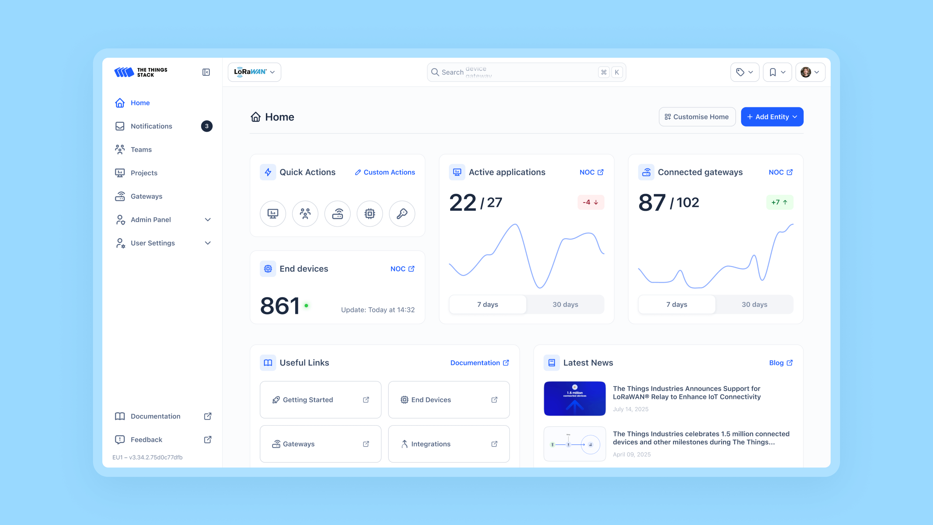 The Things Stack dashboard